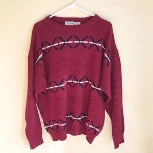 Vintage Sweater Men's Career Club Holiday Red/Navy Knit Pullover Size 1X
